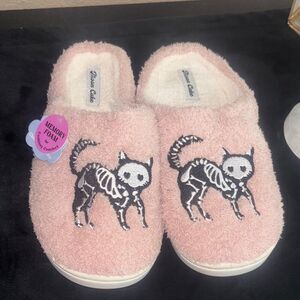 Moon cake women’s 7/8 memory foam slippers skeleton cat cloud soft fleece new